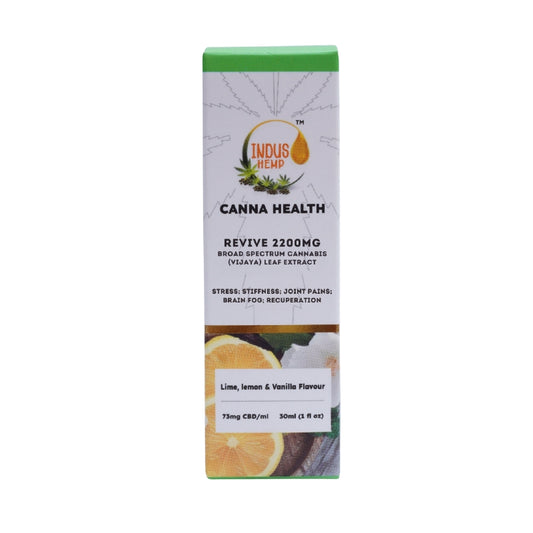 Canna Health CBD Oil product packaging with Indus Hemp branding on a white background
