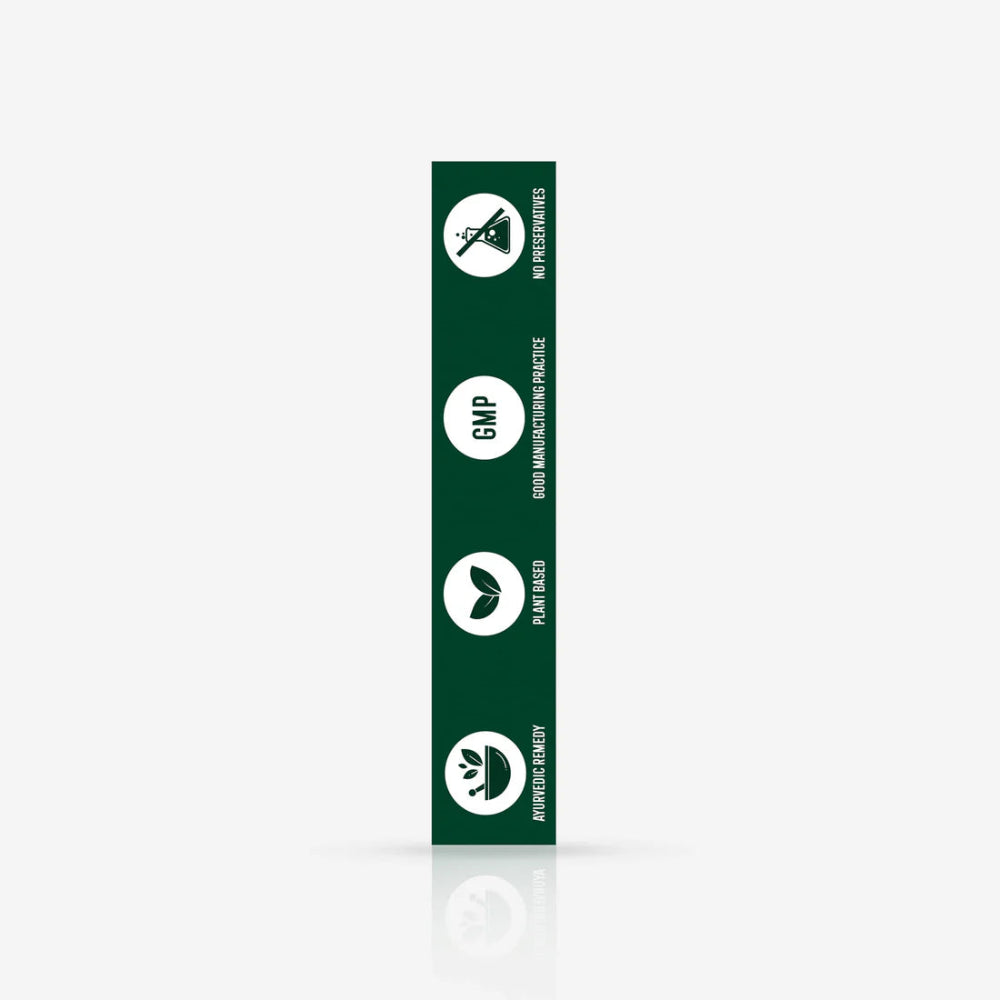 Green label with certification icons on a white background