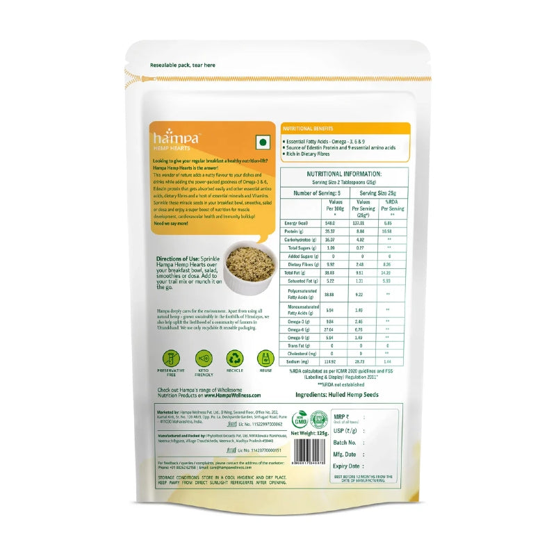 Hamea malai hempo seeds package with nutritional information on a white background