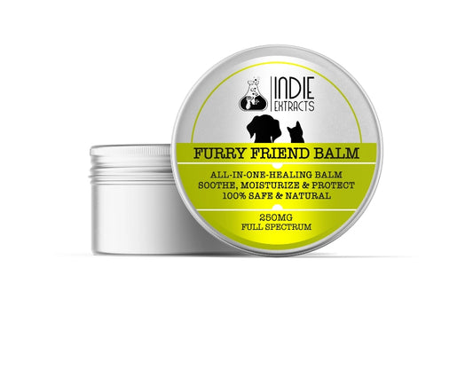 Container of Indie Extracts Furry Friend Balm, a medical cannabis extract.