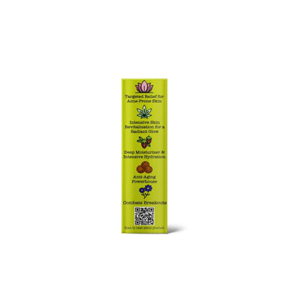 Indie Extracts CBD Oil Green product packaging with text: Targeted Relief for Acne-Prone Skin, Intensive Skin Revitalization.