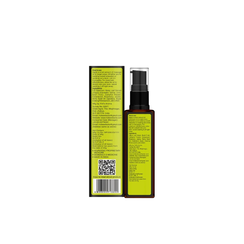 Indie Extract CBD oil bottle with a spray nozzle and a matching box with text.