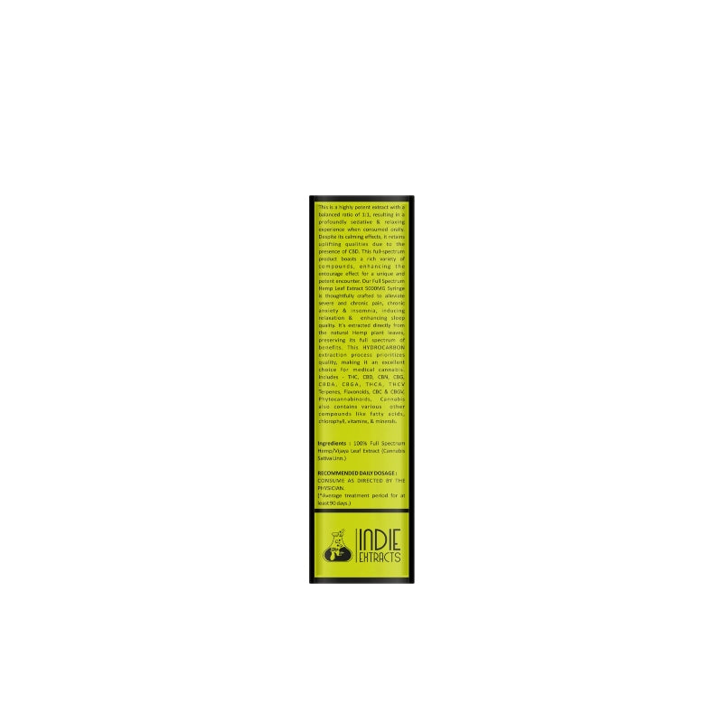 Packaging for Indie Extracts Medical Cannabis Extract with text information.