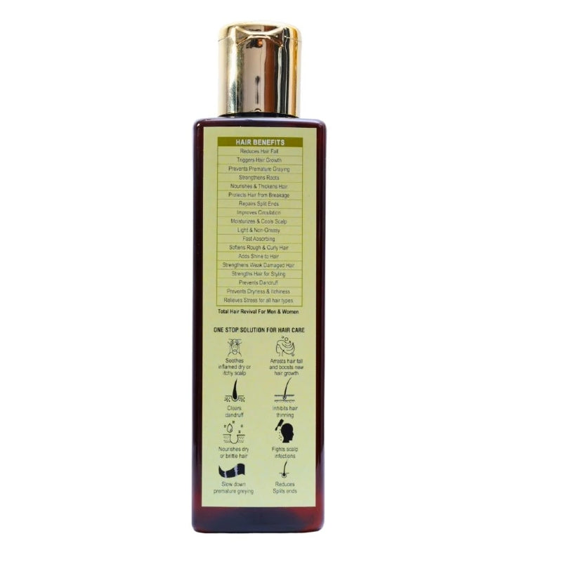 Hemp Hair Oil Bottle with a gold cap and green label on a white background