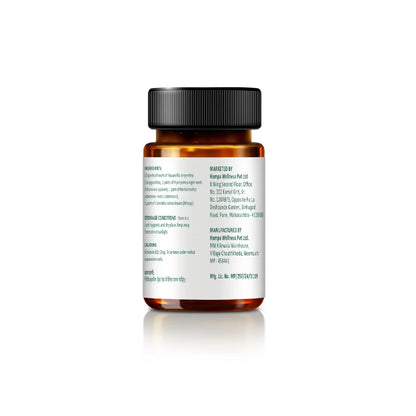 Hemp supplement bottle with a white label on a white background