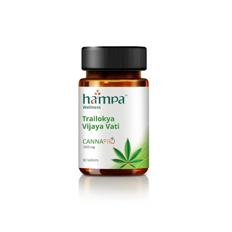 Hampa Hemp Wellness Trailokya Vijaya Vati bottle on a white background