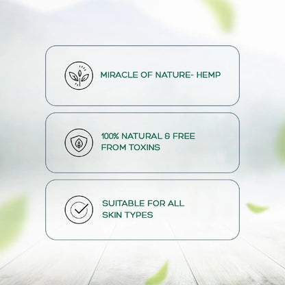 Text and icons about hemp's natural properties on a light background