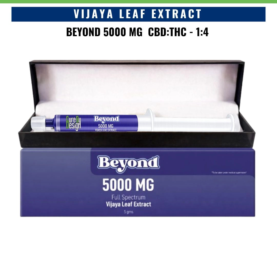 Box of Beyond 5000 MG Vijaya Leaf Extract with a purple container on a white background.