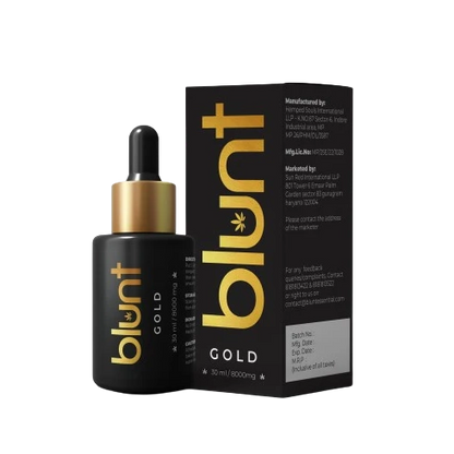 Blunt Gold CBD Oil dropper bottle and packaging on a white background