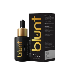 Blunt Gold CBD Oil dropper bottle and packaging on a white background