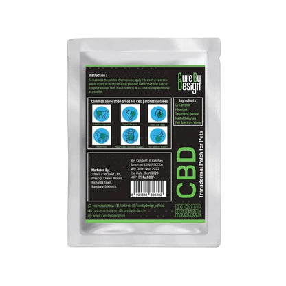 CBD transdermal patch packaging with branding and product details on a white background