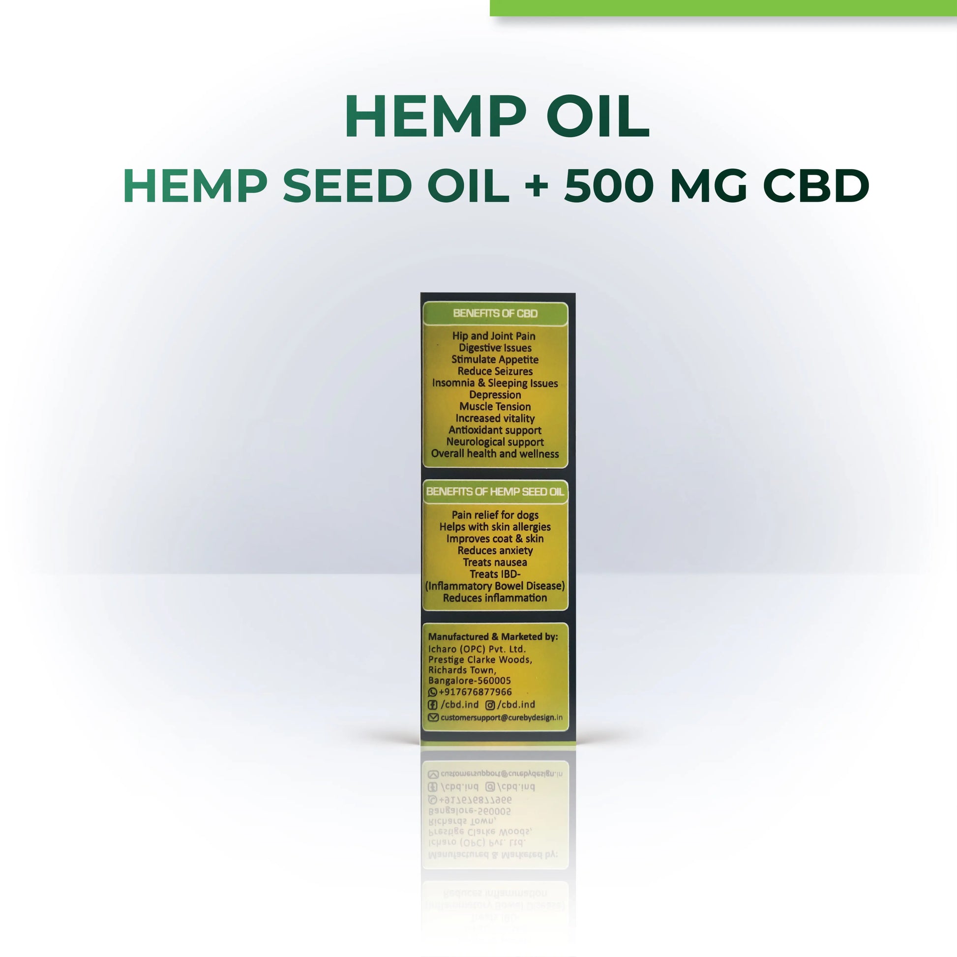 Pets Hemp oil packaging with CBD content on a white background