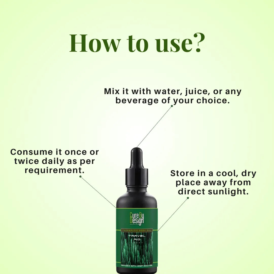 Bottle with dropper labeled 'Purely Design' on a light green background with usage instructions.