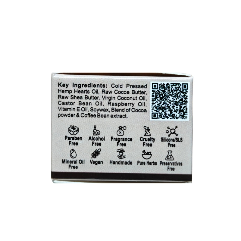 Product label with ingredients and certification icons on a white background