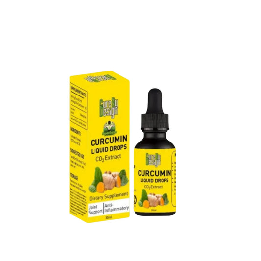 Curcumin liquid drops and packaging on a white background