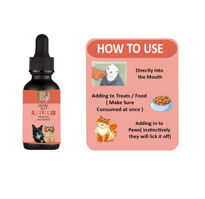Bottle of pet CBD supplement with instructions on how to use it.
