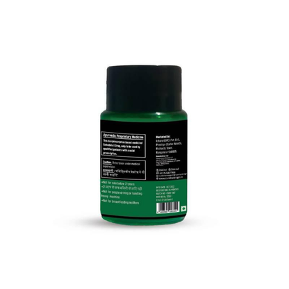 Green bottle with black cap on a white background