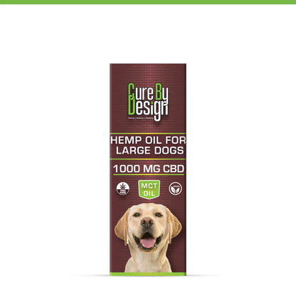Cure By Design hemp oil for large dogs packaging with a dog on a white background