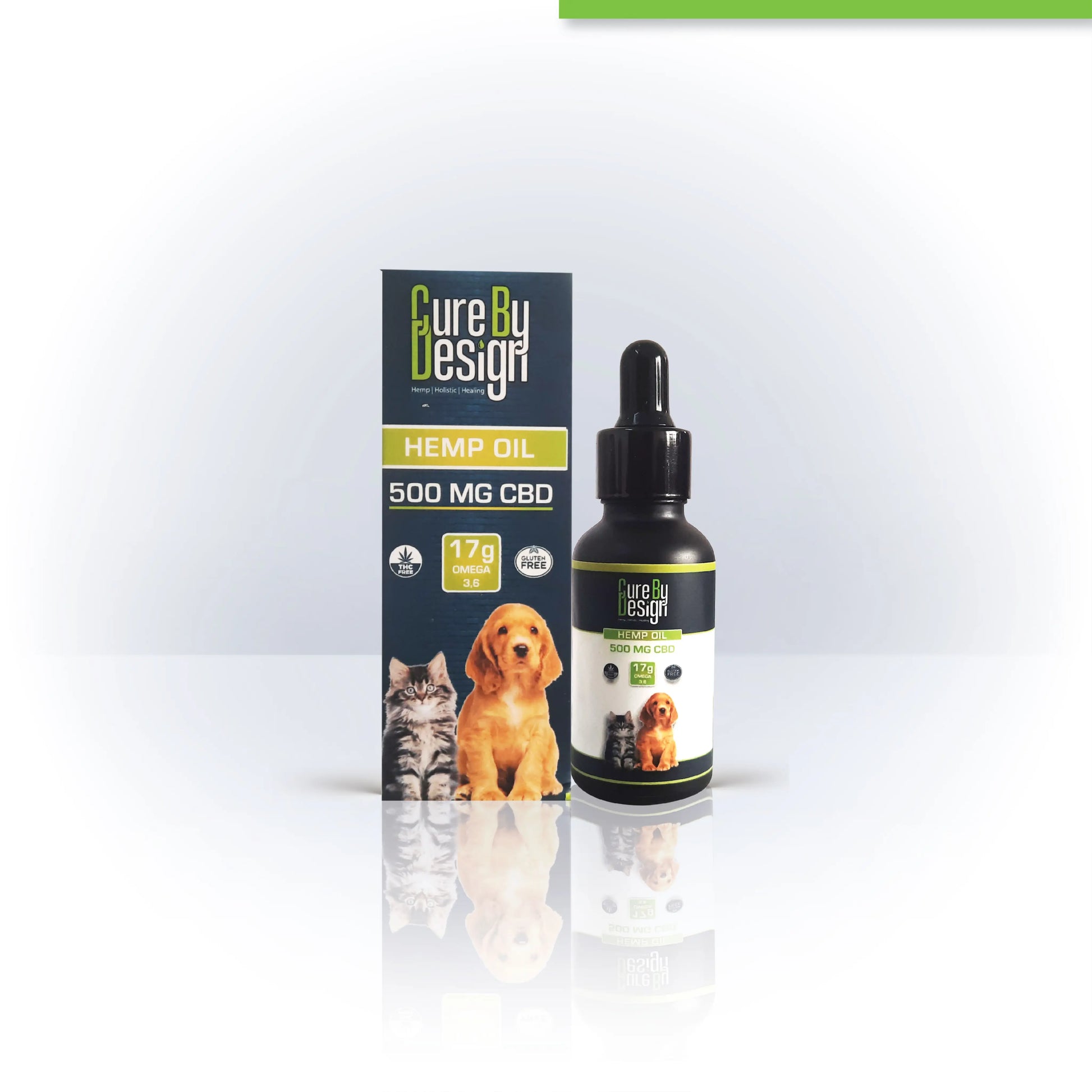 Pets CBD oil bottle and packaging on a white background
