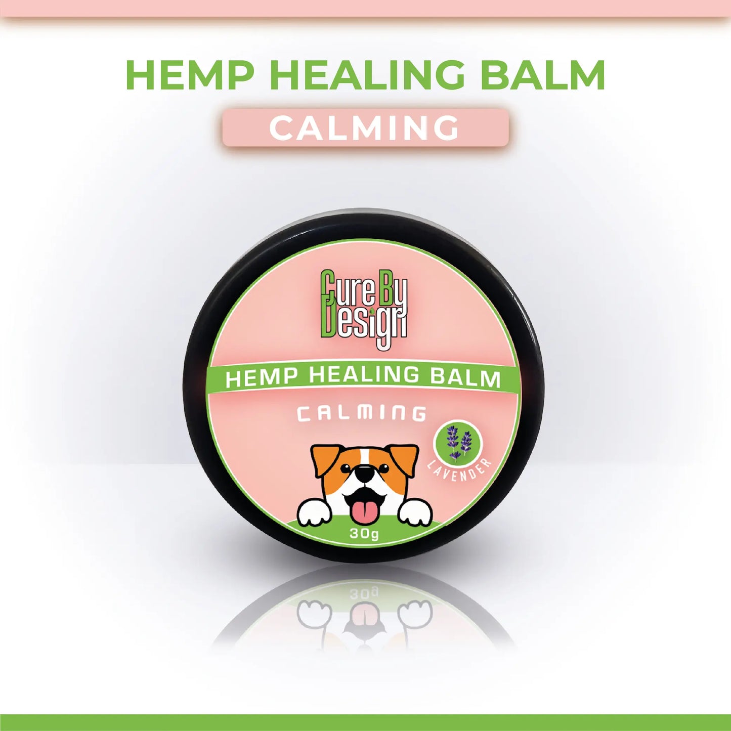Hemp healing balm container with a dog illustration on a white background