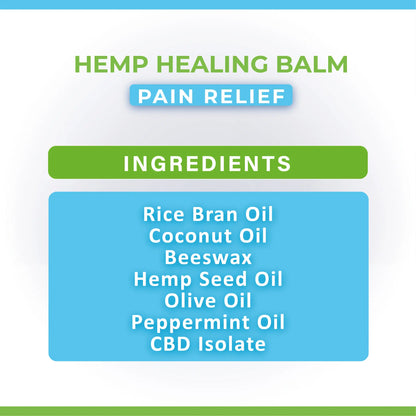 Hemp healing balm for Pets ingredients list on a white background