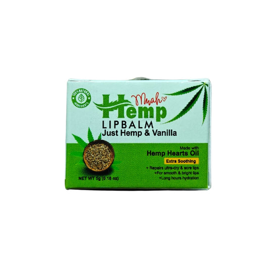 Box of Myna Hemp lip balm with green and white design