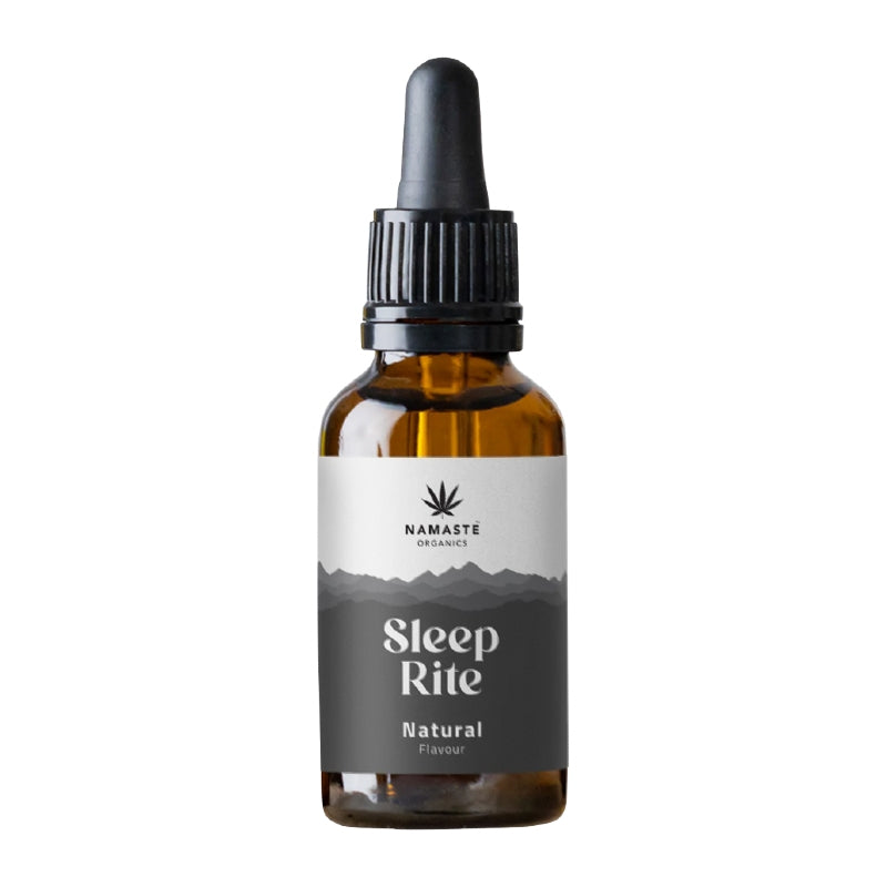Bottle of Namaste Organics Sleep Rite CBD Oil on a white background