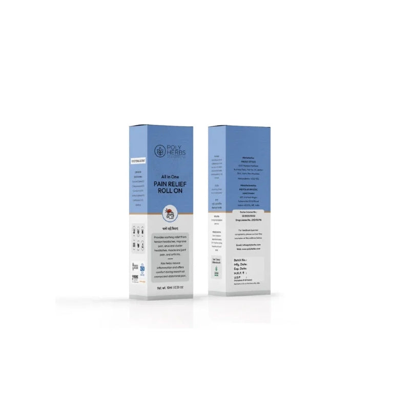 Two boxes of All in One CBD Oil Pain Relief Roll on on a white background