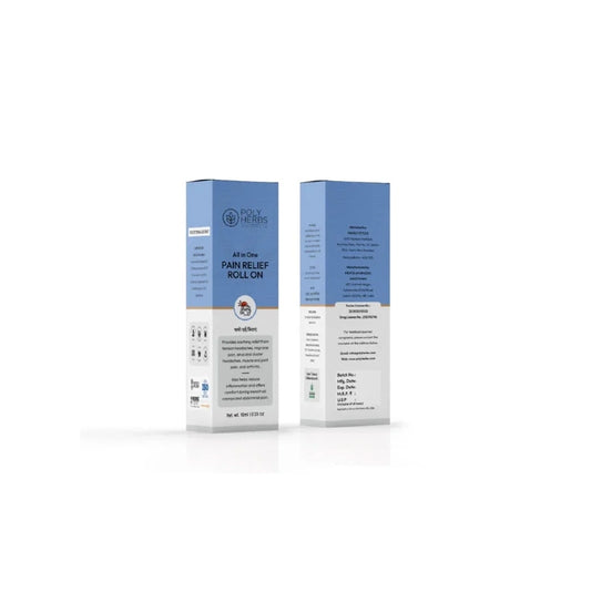 Two boxes of All in One CBD Oil Pain Relief Roll on on a white background