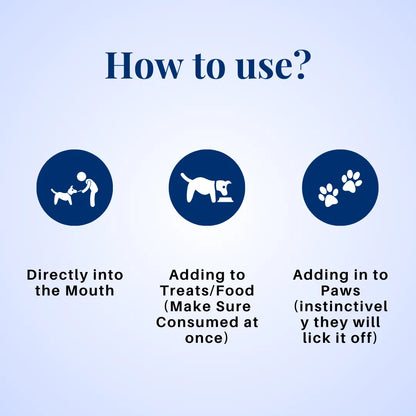 Instructions on how to use a cbd oil product for pets on a light blue background