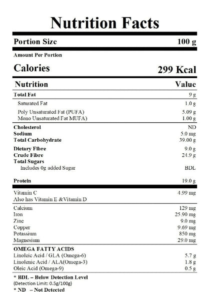 Nutrition facts label for a food product with detailed nutritional information.