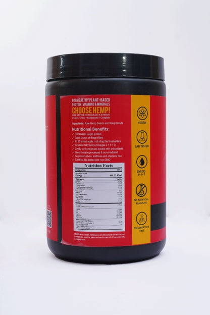Black container with red and yellow label on a white background