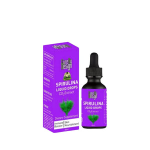 Cure By Design Spirulina liquid drops with packaging on a white background