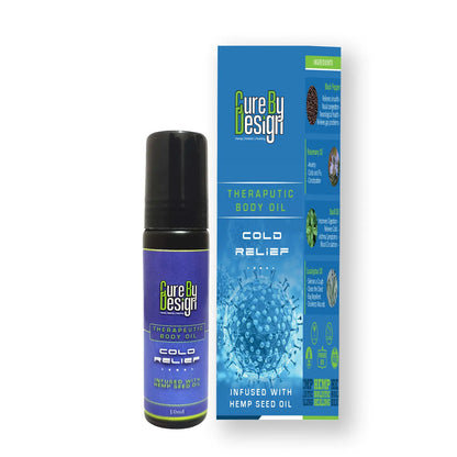 Cure by Design Cold Relief Therapeutic Body Oil with packaging on a white background