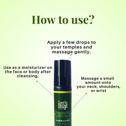 Therapeutic Healing Roll-on - Migraine, Green bottle with usage instructions on a light green background