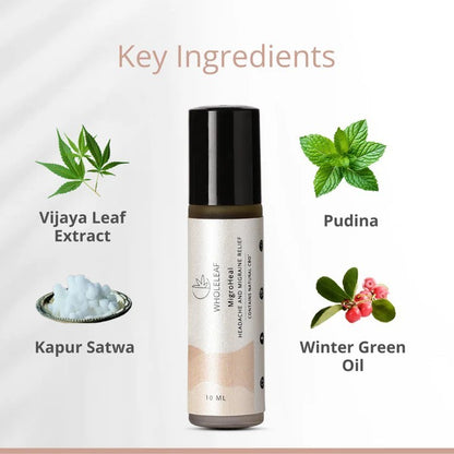 wholeleaf Magnesium Muscle Relief Roll-on with key ingredients displayed on a white background