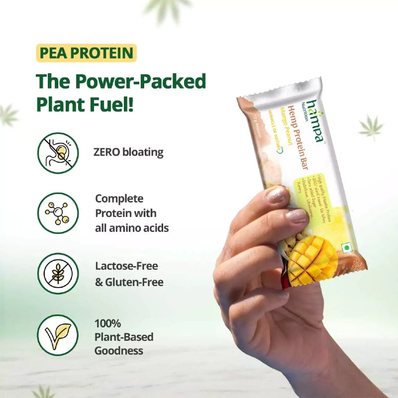 Hama Hemp Protein Bar with text highlighting benefits on a white background