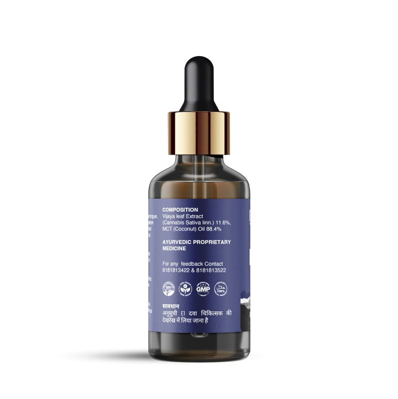 A bottle of hebe wellness CBD Oil with a dropper cap and blue label.

