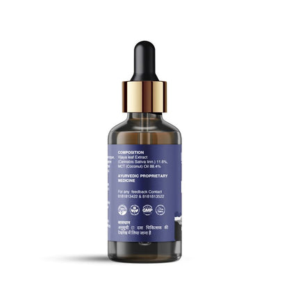 A bottle of hebe wellness CBD Oil with a dropper cap and blue label.

