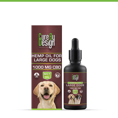 Cure By Design hemp oil for large dogs with packaging on a white background