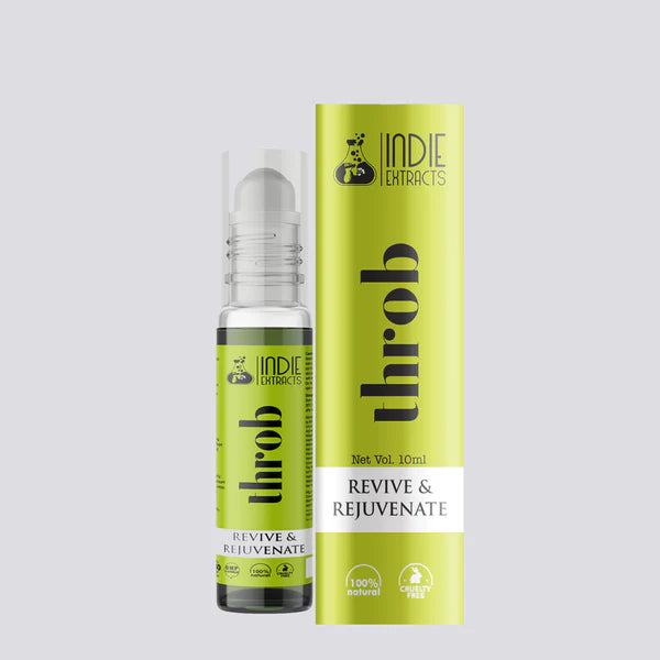 Indie Extracts throb revive & rejuvenate product with packaging on a light gray background